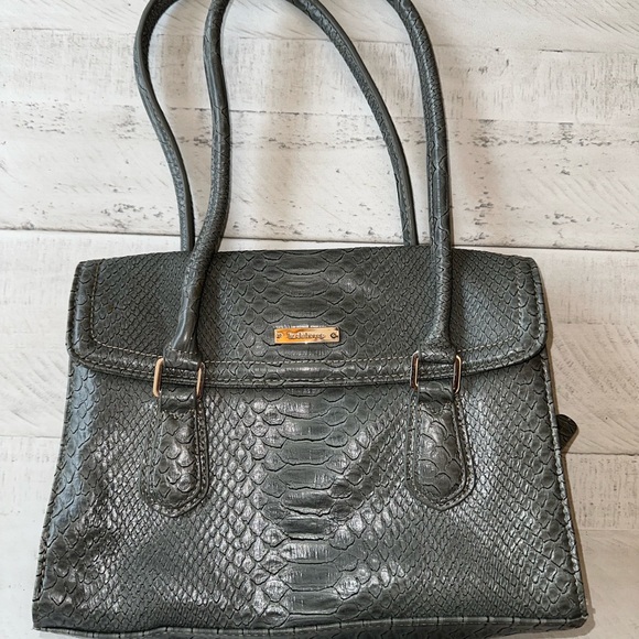 Vintage Liz Claiborne Faux Croc organizer shoulder bad purse.  Green - Picture 2 of 5